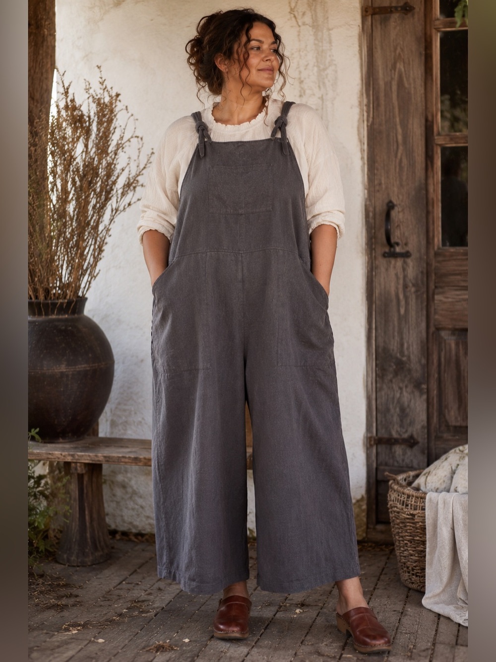 Farmhouse Frocks Rita Romper Tie Strap Bib Overall Jumpsuit Lagenlook XL
